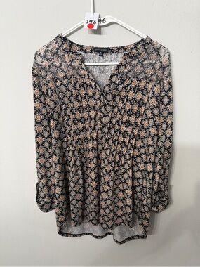 Women’s Ava & Grace Black Tan Floral Long Sleeve Tunic Blouse XL